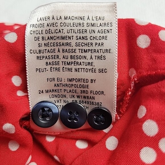 Anthropologie Maeve sz 6 Button Down Polka Dot Blouse Shirt Navy Red Long Sleev - Picture 10 of 14